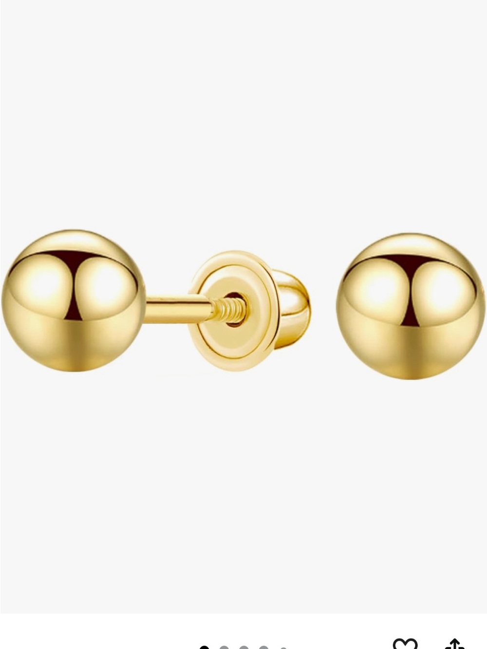 14K Gold Ball Stud Earrings with CZ, Secure Screw Back 4mm
